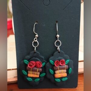 Charming Rose Books and Leaf Dangle Earrings